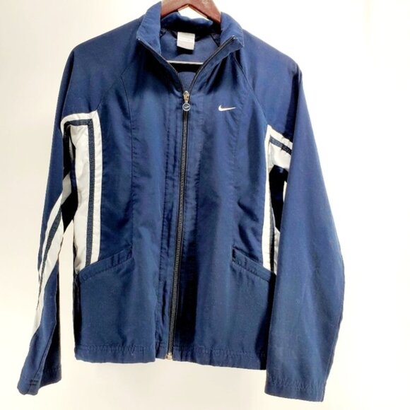 Nike Women's  Medium Blue and White Light Weight Zipper Front Athletic Jacket - Picture 1 of 11